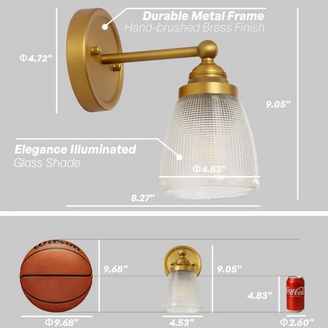 Alt view image 6 of 7 - Industrial Wall Light Sconce with Clear Ribbed Glass Lampshade