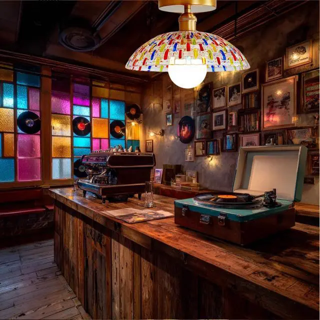 Alt view image 5 of 5 - Colorful Vintage Glass Flush Mount Ceiling Light