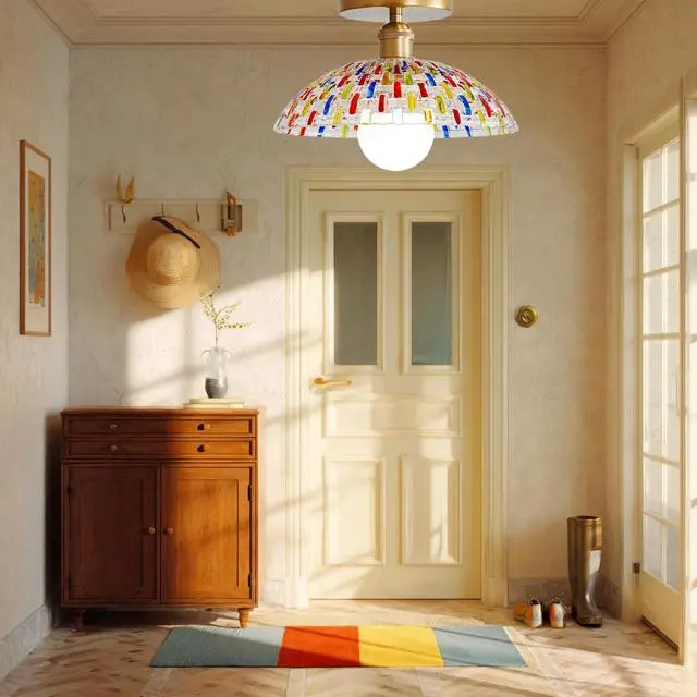 Alt view image 3 of 5 - Colorful Vintage Glass Flush Mount Ceiling Light