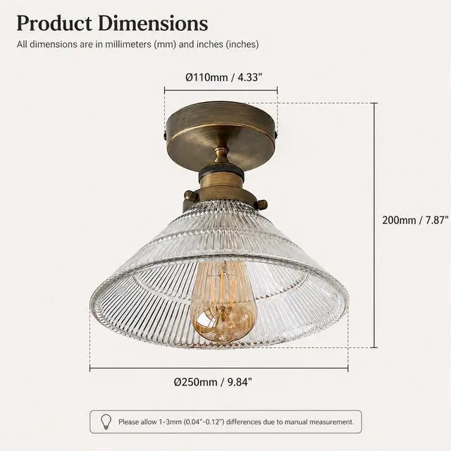Alt view image 5 of 5 - Lighting Vintage Ribbed Glass Ceiling Light E27