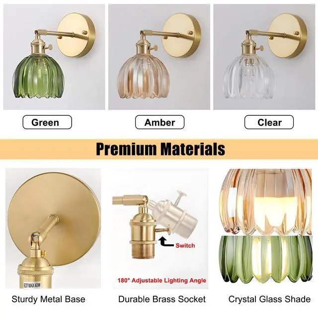 Alt view image 4 of 5 - Vintage Wall Light with Floral Glass Shade & Gold Metal Fittings