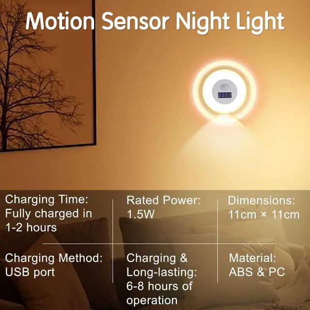 Alt view image 2 of 5 - LED Motion Sensor Night Light with Clock Display