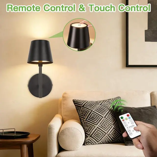 Alt view image 5 of 5 - 5200mAh Matte Black Rechargeable Wall Light Indoor