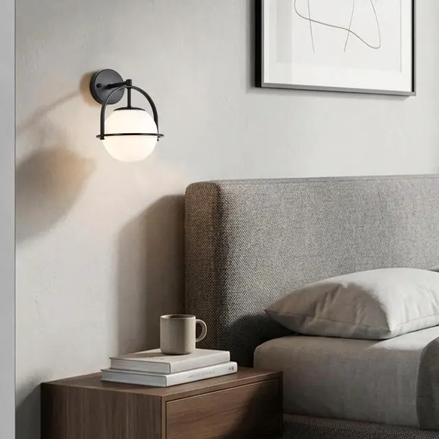 Alt view image 3 of 5 - Black Globe Wall Light