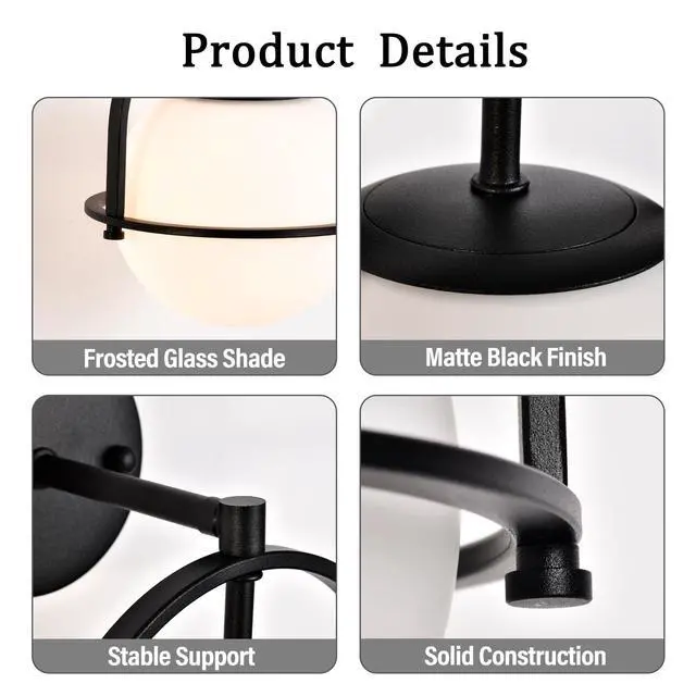 Alt view image 5 of 5 - Black Globe Wall Light