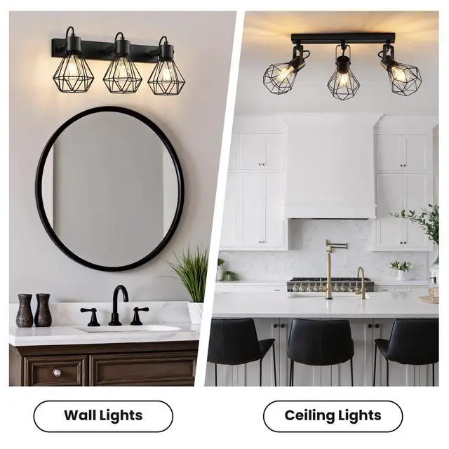 Alt view image 2 of 4 - Bathroom Vanity Light Fixtures: 3 Lights 90° Rotatable Black Wall Lights Over Mirror with Metal Shade
