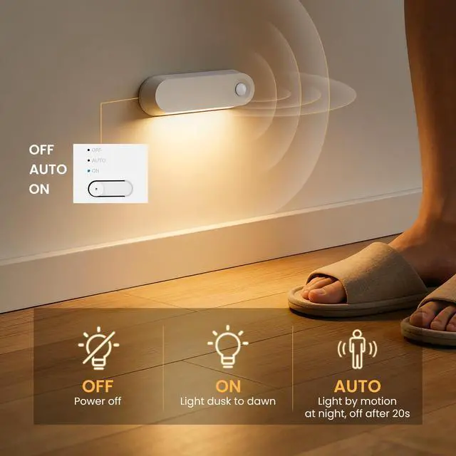 Alt view image 2 of 5 - Rechargeable Motion Sensor Night Light 2 Pack 1800mAh Battery Operated Stair Lights Indoor