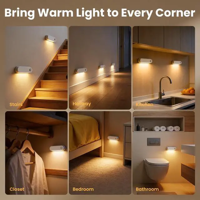 Alt view image 5 of 5 - Rechargeable Motion Sensor Night Light 2 Pack 1800mAh Battery Operated Stair Lights Indoor