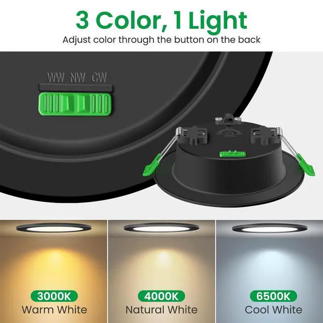 Alt view image 3 of 5 - Lighting Black LED Downlights Dimmable Recessed Ceiling Lights 10W 1050lm High Brightness