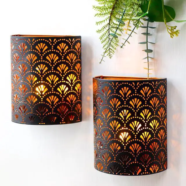 Main image of Set of 2 Battery Powered Lamp 20cm H Wall Sconce Lighting