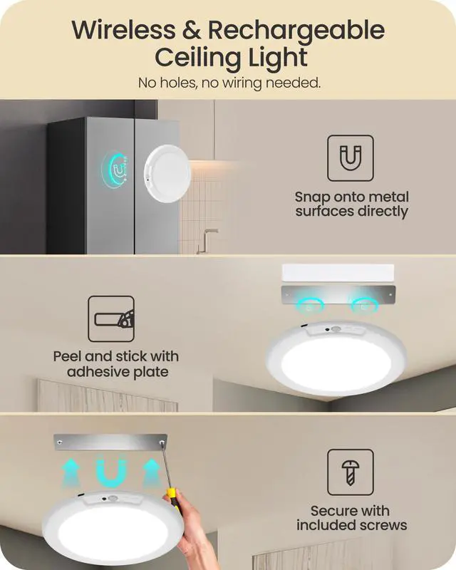 Alt view image 2 of 5 - 2 Pack Rechargeable Motion Sensor Ceiling Light with Remote