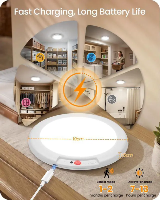 Alt view image 4 of 5 - 2 Pack Rechargeable Motion Sensor Ceiling Light with Remote