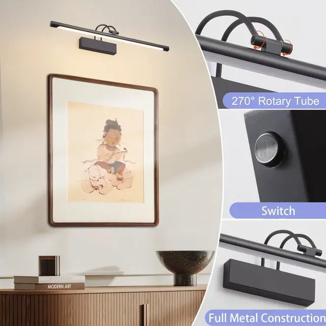 Alt view image 3 of 5 - LED Bathroom Wall Light Black LED Picture Lights for Wall with Switch 60CM | Bathroom Mirror Light