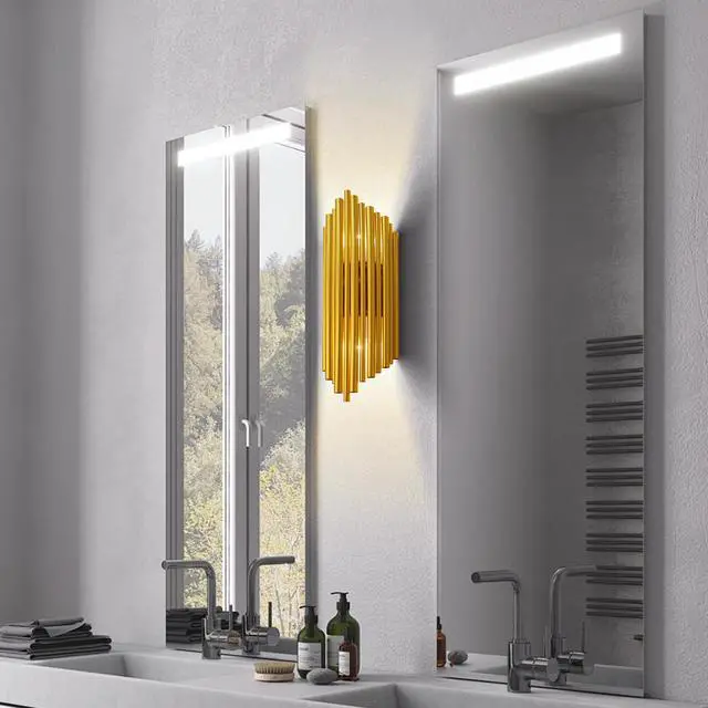 Alt view image 6 of 7 - Gold Wall Light Modern Aluminium Wall Sconce 2 x E14