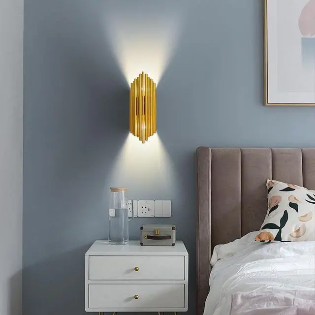 Alt view image 3 of 7 - Gold Wall Light Modern Aluminium Wall Sconce 2 x E14