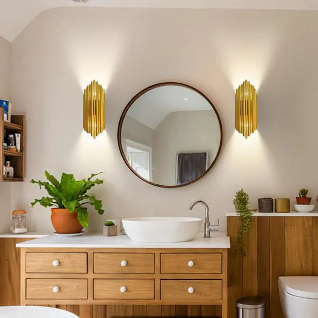 Alt view image 7 of 7 - Gold Wall Light Modern Aluminium Wall Sconce 2 x E14