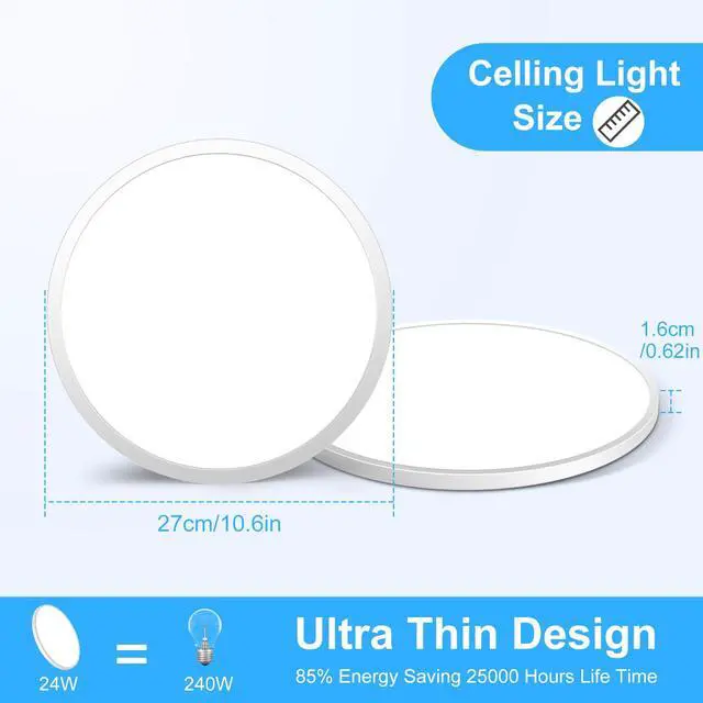 Alt view image 2 of 5 - LightingWill 24W LED Flush Ceiling Light