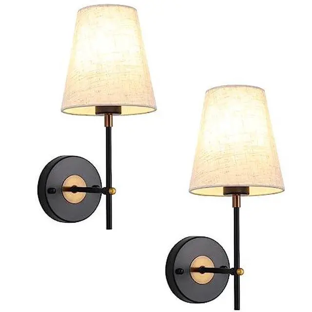 Alt view image 2 of 7 - Set of 2 Black and Gold Wall Lights for Living Room Bedrooms