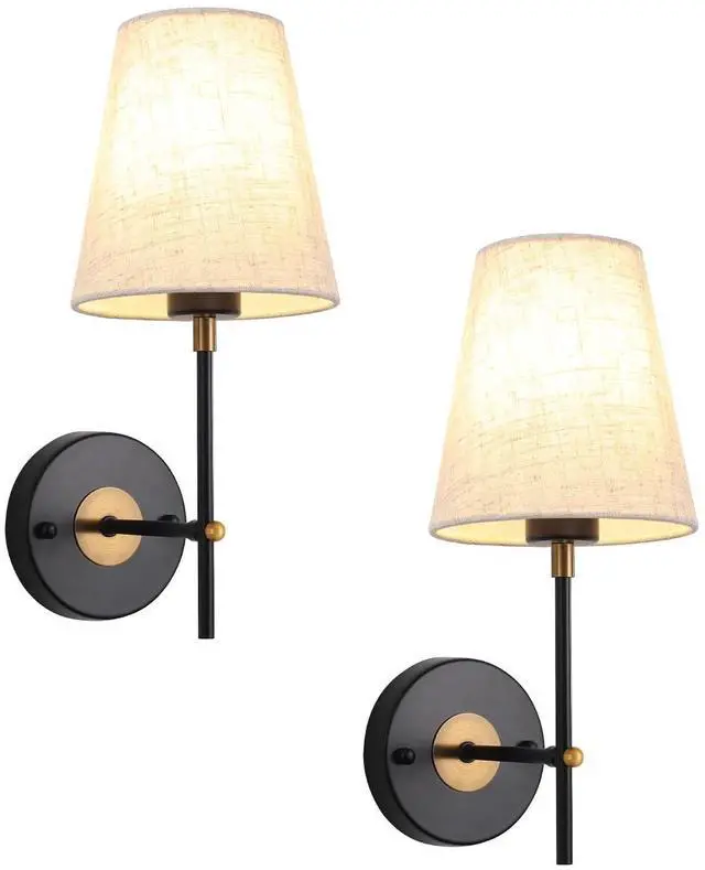 Main image of Set of 2 Black and Gold Wall Lights for Living Room Bedrooms