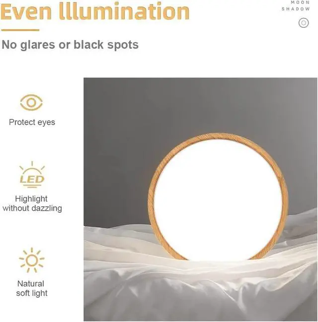 Alt view image 3 of 7 - 12in/30cm 24W LED Wood Grain Flush Mount Ceiling Light