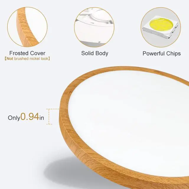 Alt view image 4 of 7 - 12in/30cm 24W LED Wood Grain Flush Mount Ceiling Light