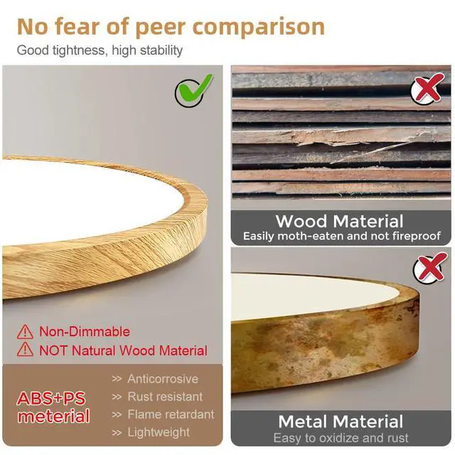 Alt view image 5 of 7 - 12in/30cm 24W LED Wood Grain Flush Mount Ceiling Light