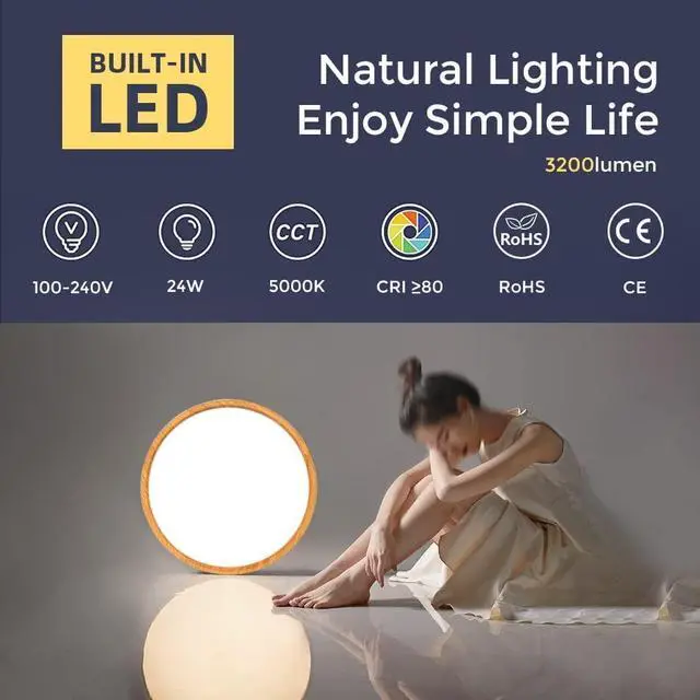 Alt view image 6 of 7 - 12in/30cm 24W LED Wood Grain Flush Mount Ceiling Light