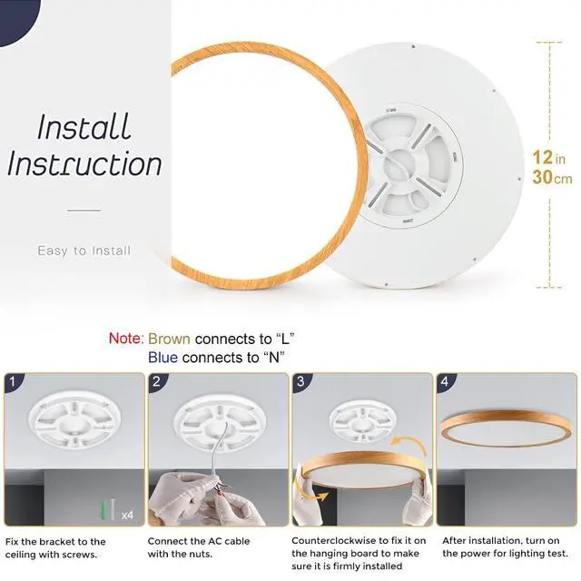 Alt view image 7 of 7 - 12in/30cm 24W LED Wood Grain Flush Mount Ceiling Light