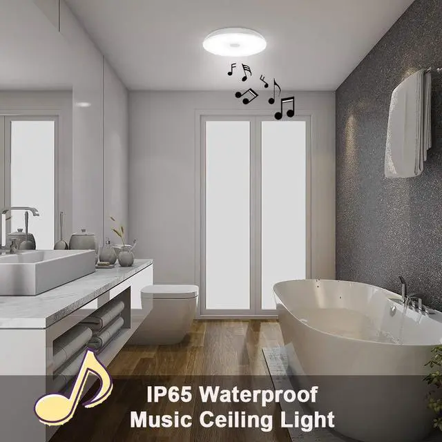 Alt view image 4 of 5 - Bathroom Ceiling Light with Bluetooth Speaker and Remote Control Waterproof