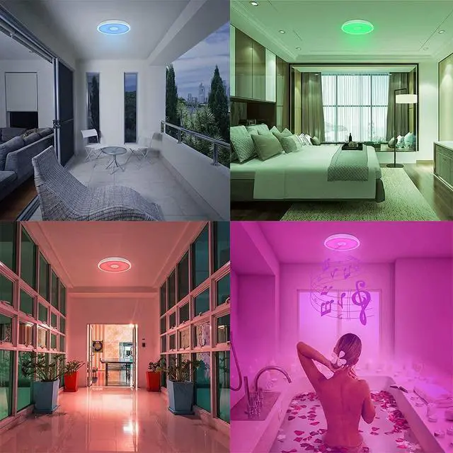 Alt view image 5 of 5 - Bathroom Ceiling Light with Bluetooth Speaker and Remote Control Waterproof
