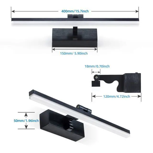 Alt view image 5 of 5 - LED Picture Lights 40CM Black Bathroom Wall Light