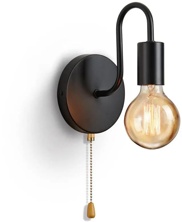 Main image of Lightess Pull Cord Wall Lights E27 Black