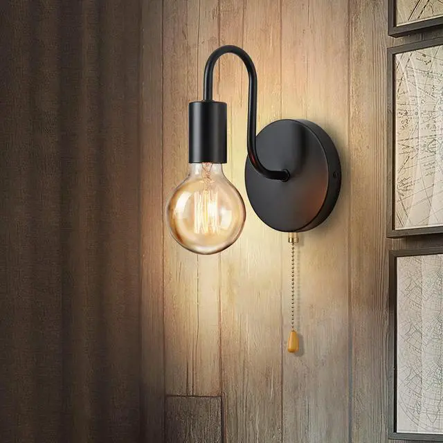 Alt view image 2 of 4 - Lightess Pull Cord Wall Lights E27 Black