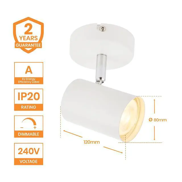 Alt view image 2 of 5 - National Lighting Adjustable Single Spotlight - IP20 Rated