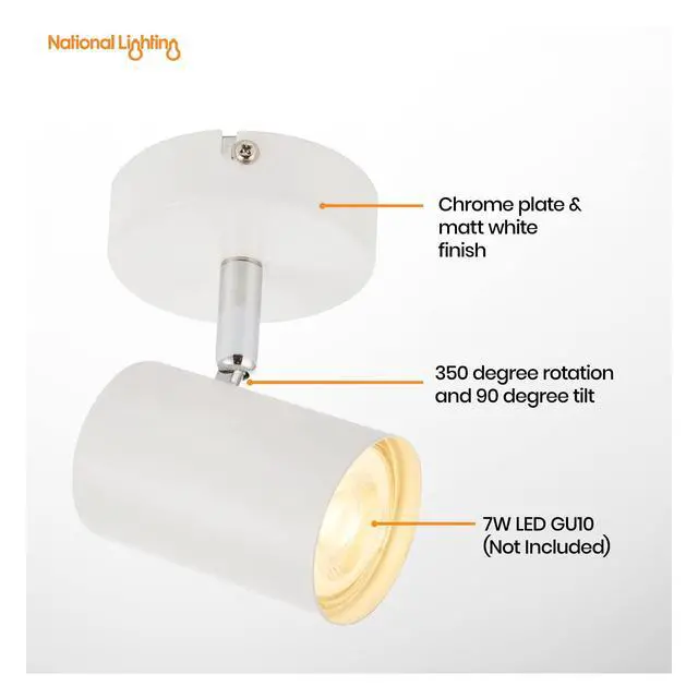 Alt view image 3 of 5 - National Lighting Adjustable Single Spotlight - IP20 Rated
