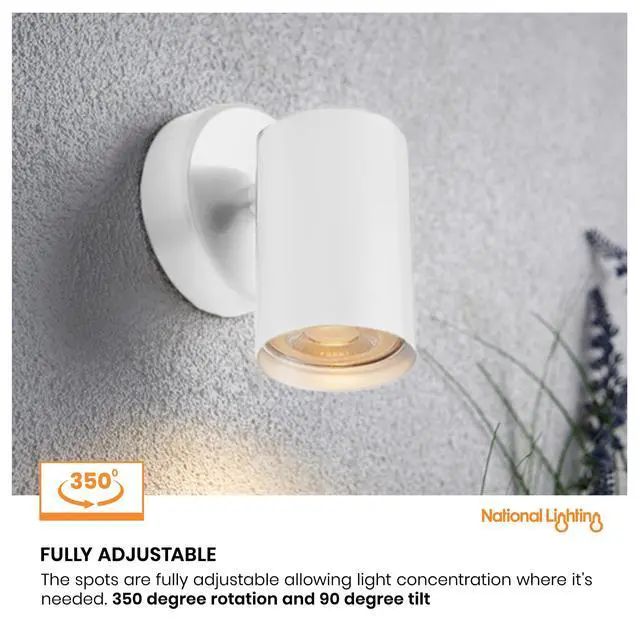 Alt view image 5 of 5 - National Lighting Adjustable Single Spotlight - IP20 Rated