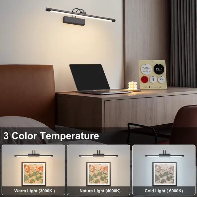 Alt view image 2 of 5 - LED Bathroom Wall Light Black LED Picture Lights for Wall with Switch 60CM | Bathroom Mirror Light