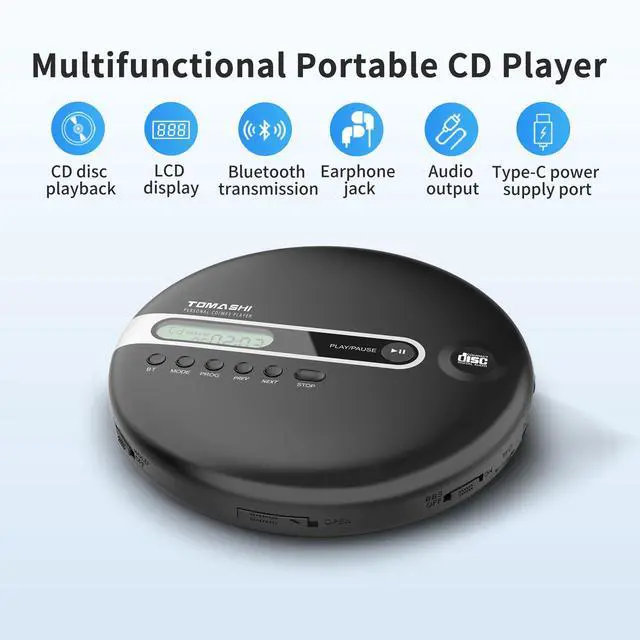 Alt view image 2 of 5 - Portable CD Player with Bluetooth CD Player with Headphones