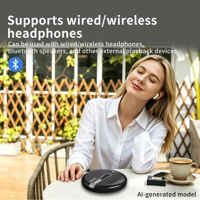 Alt view image 4 of 5 - Portable CD Player with Bluetooth CD Player with Headphones
