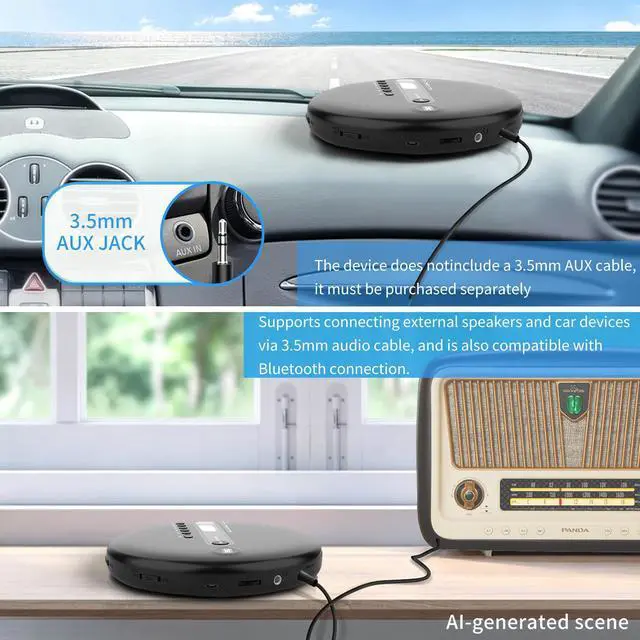 Alt view image 5 of 5 - Portable CD Player with Bluetooth CD Player with Headphones