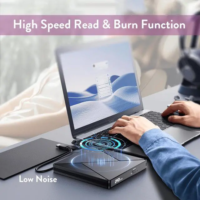 Alt view image 4 of 5 - External CD DVD Drive for Laptop USB 3.0 Type-C