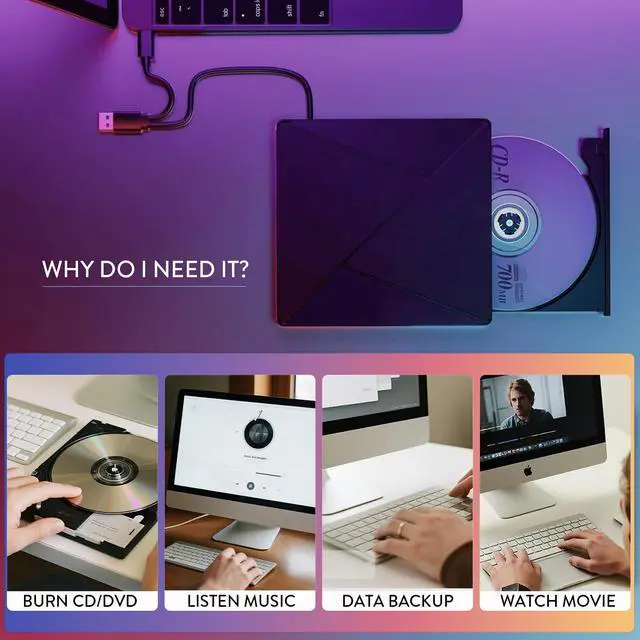 Alt view image 5 of 5 - External CD DVD Drive for Laptop USB 3.0 Type-C
