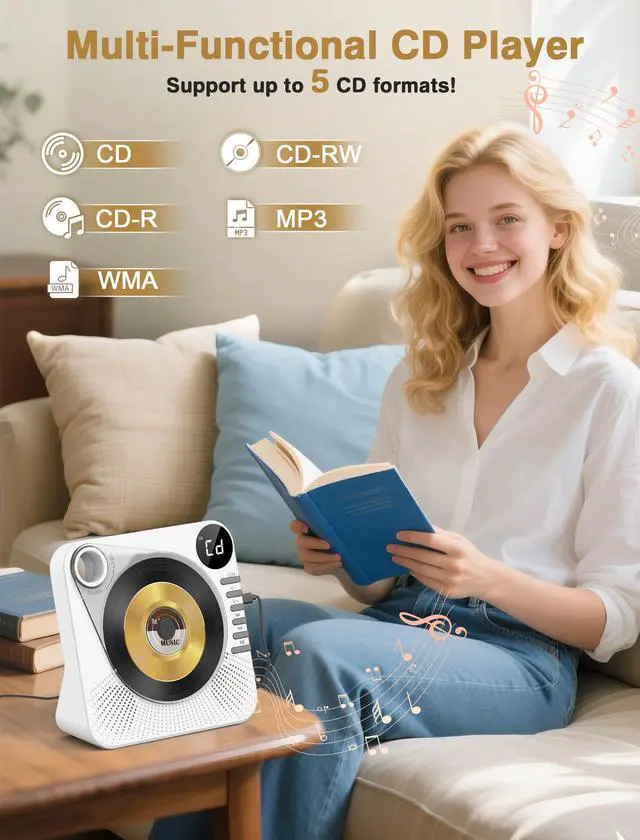 Alt view image 4 of 5 - Portable CD Player with Bluetooth 5.1