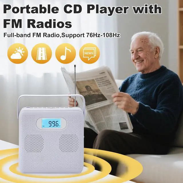 Alt view image 3 of 5 - Portable CD Player with Bluetooth Bulit-in Double HiFi Speakers
