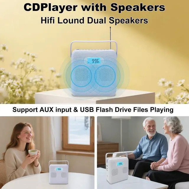Alt view image 5 of 5 - Portable CD Player with Bluetooth Bulit-in Double HiFi Speakers