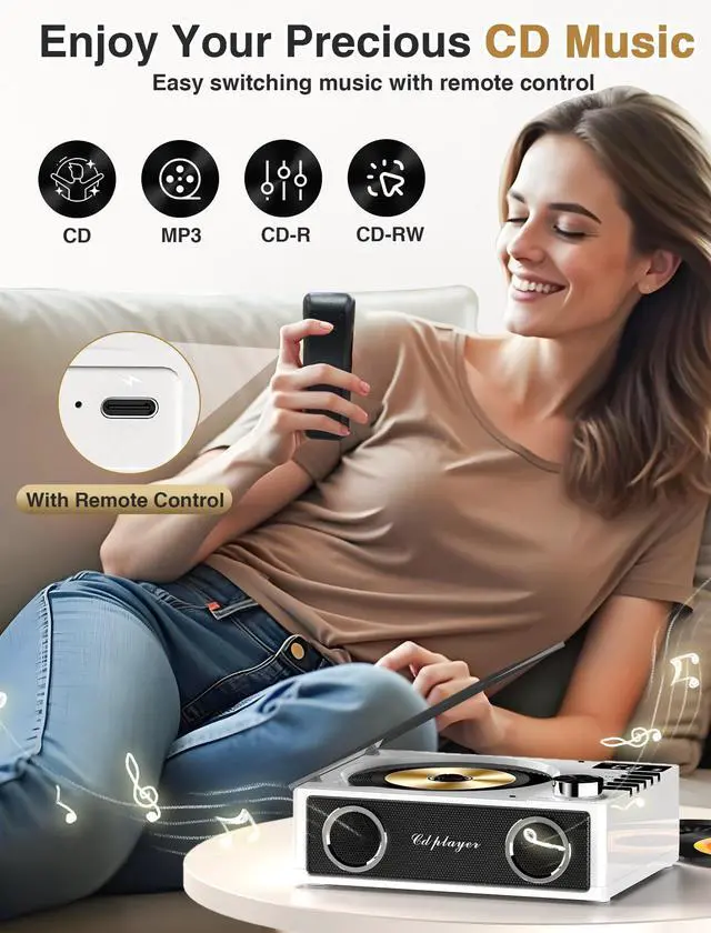 Alt view image 3 of 5 - Desktop CD Player With 4000mAh Rechargeable Battery