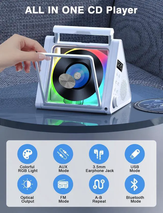 Alt view image 2 of 5 - Portable CD Players for Home 2 * 10W HIFI System Bluetooth 5.3 | FM Radio