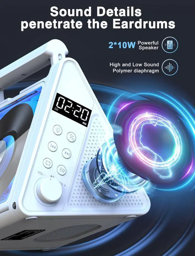 Alt view image 3 of 5 - Portable CD Players for Home 2 * 10W HIFI System Bluetooth 5.3 | FM Radio
