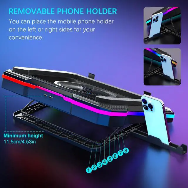 Alt view image 6 of 7 - Laptop Cooling Pad Powerful Turbo Fan RGB Gaming Notebook Cooler