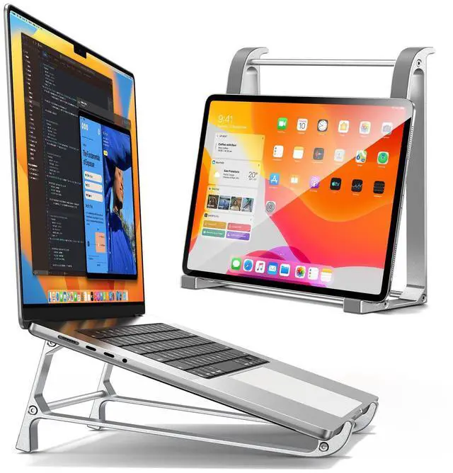Main image of Vertical Laptop Stand & Storage Holder - Portable Aluminum Stand with Silicone Pads